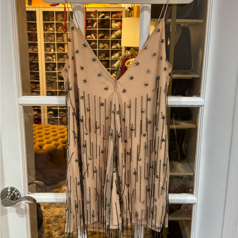 ASOS Beige Mesh Embellished Romper Playsuit star fringe festival - Picture 7 of 7
